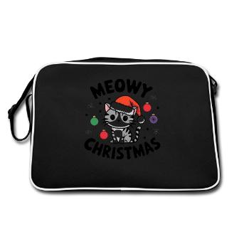 Meowy Christmas - Festive and Cute Cat - Retro Bag - black/white - Back