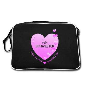 beste Schwester - Retro Tasche - Schwarz/Weiß - Hinten