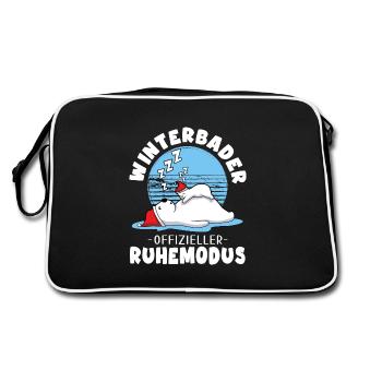 Eisbader Winterbaden Eiswasser Eisbär Winterruhe - Retro Tasche - Schwarz/Weiß - Hinten