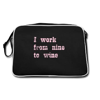 I work from nine to wine - Retro Bag - black/white - Back