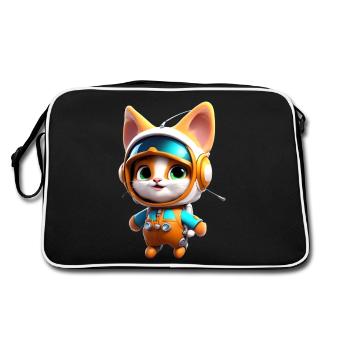 Astronaut Kätzchen - Retro Tasche - Schwarz/Weiß - Hinten