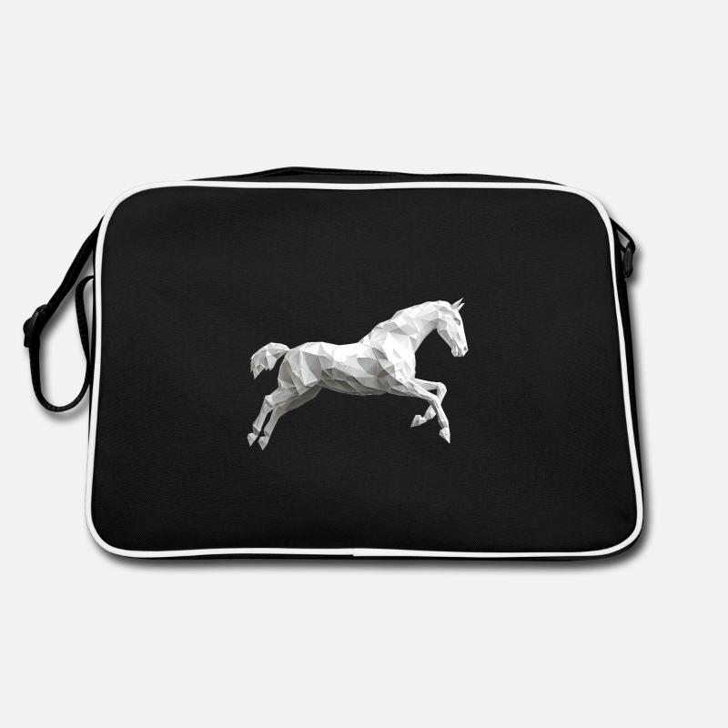Weisses Pferd Low Poly Logo Art Design Schimmel Retro Tasche