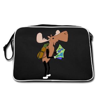 Elch Comic Wandern Karte - Retro Tasche - Schwarz/Weiß - Hinten