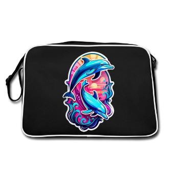 Dolphin & Ocean - Retro Bag - black/white - Back