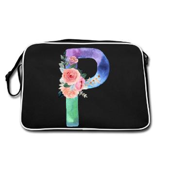 Letter P watercolor - Retro Bag - black/white - Back