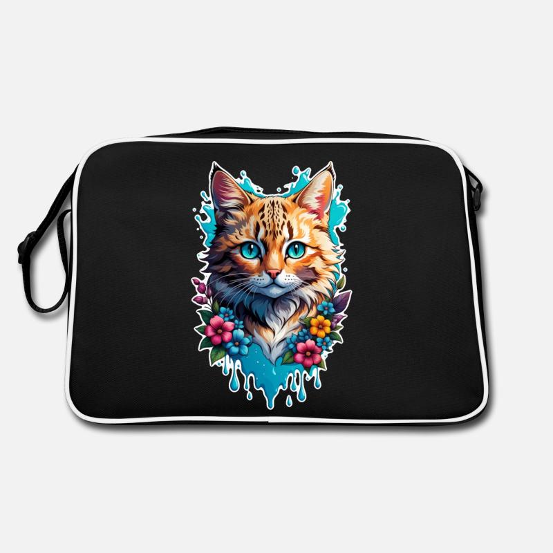 chat et fleur aquarelle Sac Retro