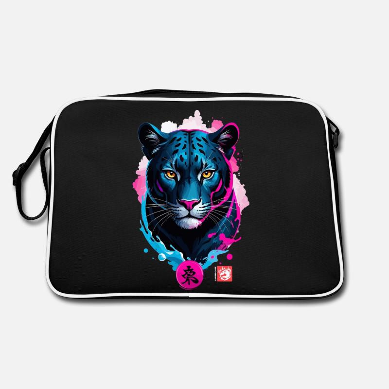 Panthère rêve rose bleu - Sac Retro - noir/blanc