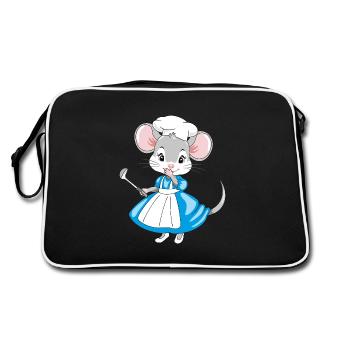Lachende Chefmaus mit einer Schöpfkelle in der Hand - Retro Tasche - Schwarz/Weiß - Hinten