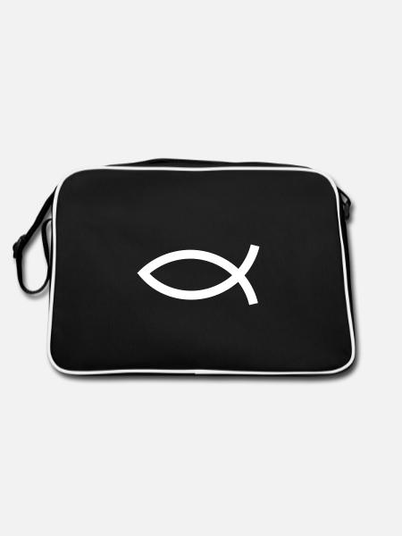 Jesusfisch weiß Ichthys Fisch Fische - Retro Tasche - Schwarz/Weiß - Hinten