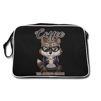 Süßer Wolf mit Kaffeetasse - Retro Tasche - Schwarz/Weiß - Hinten