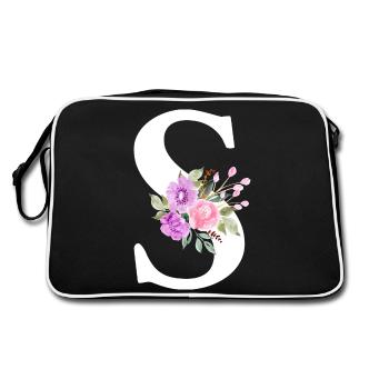 Purple Floral Letter S - Retro Bag - black/white - Back