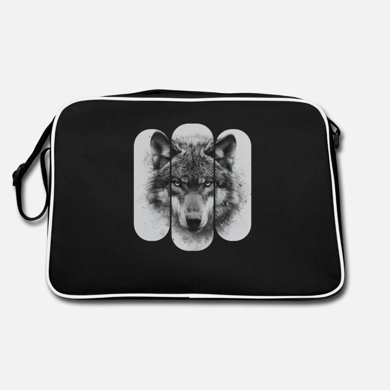 triptych Black and White Wolf Retro Bag