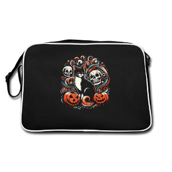 Halloween Cat with Pumpkins - Retro Bag - black/white - Back