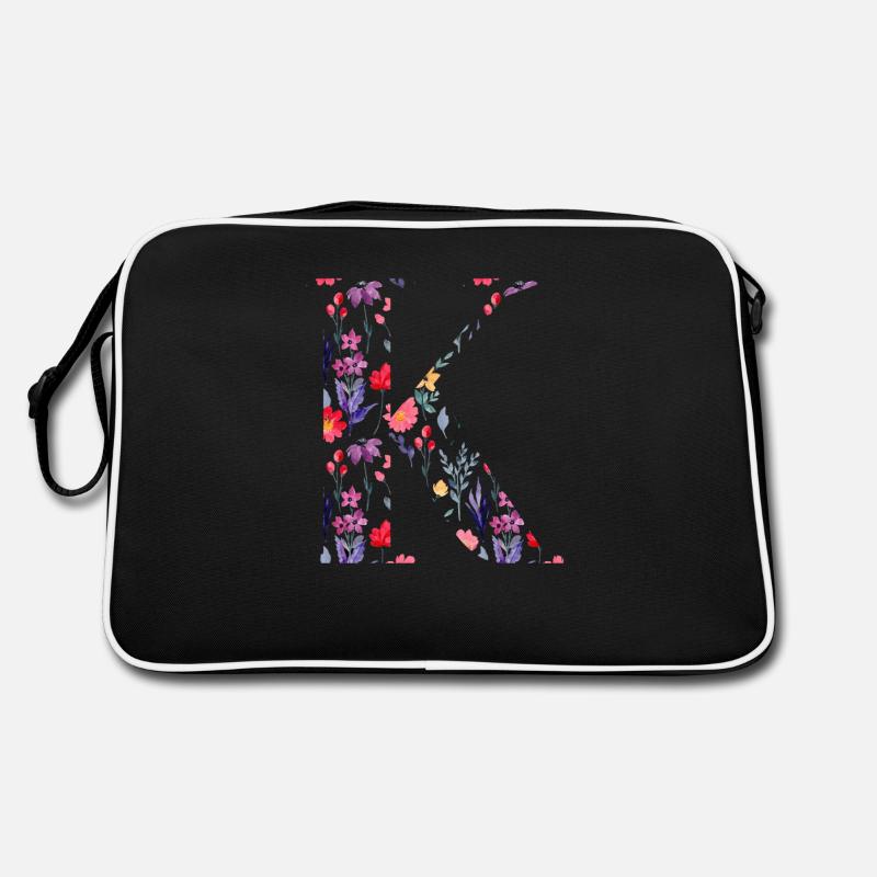 Personalisierter Blumenbuchstabe k - Geschenkidee Retro Tasche