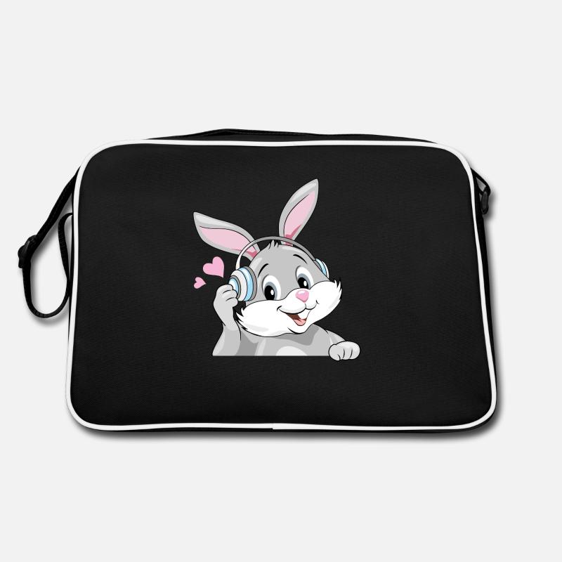 Lapin souriant écouter de la musique dans des écouteurs Sac Retro