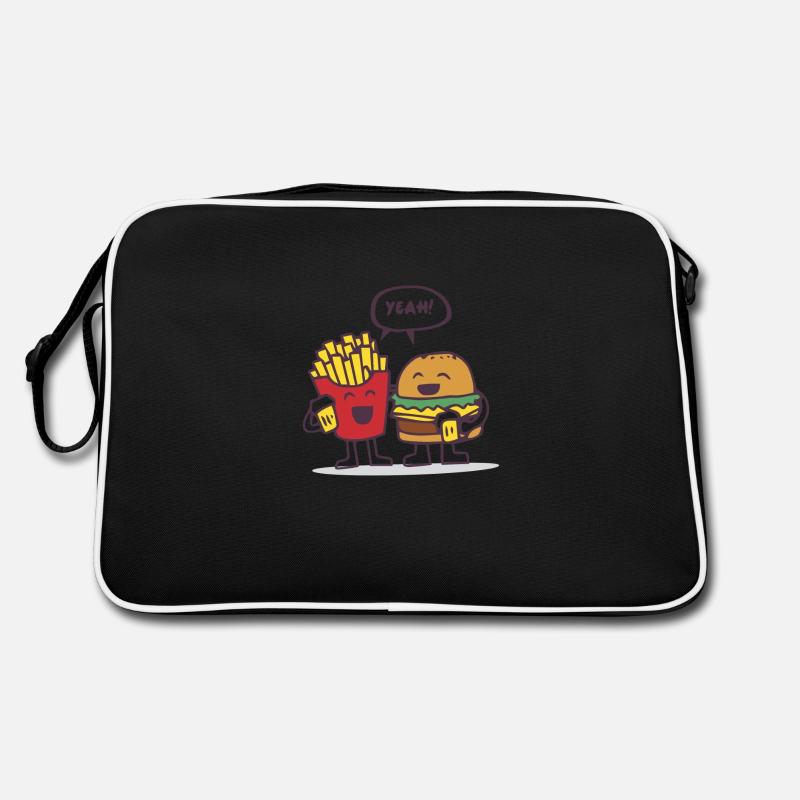 Burger und Pommes - beste Freunde Geschenk - Retro Tasche - Schwarz/Weiß