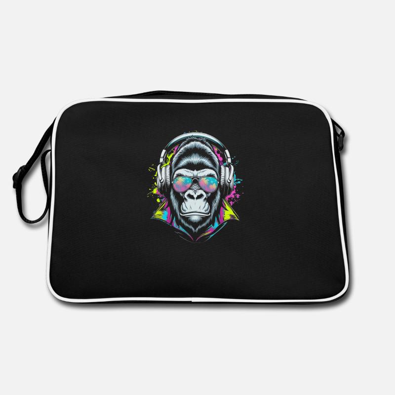 Affe mit DJ-Kopfhörern und Sonnenbrille Retro Tasche