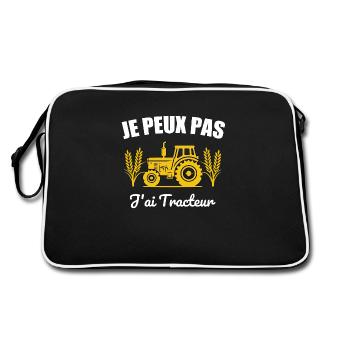 Ich kann keinen Traktor haben - Retro Tasche - Schwarz/Weiß - Hinten
