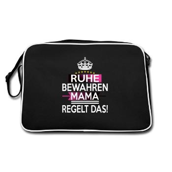 Ruhe Bewahren Mama regelt das! - Retro Tasche - Schwarz/Weiß - Hinten