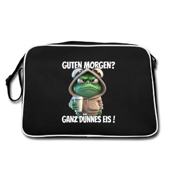 Guten Morgen? Ganz dünnes Eis! Lustiger Frosch - Retro Tasche - Schwarz/Weiß - Hinten
