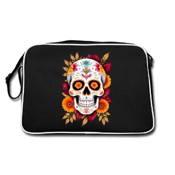 Tête de mort mexicaine sugar skull calavera fleurs - Sac Retro - noir/blanc - Dos