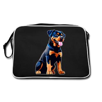 Niedlicher Rottweiler im Comic Style - Retro Tasche - Schwarz/Weiß - Hinten