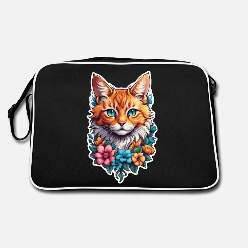 chat et fleur aquarelle Sac Retro