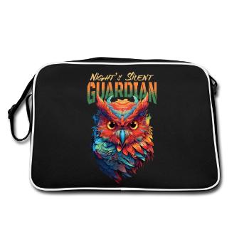 Owl Bird Guardian Night Nature Mystical Colorful Art - Retro Bag - black/white - Back