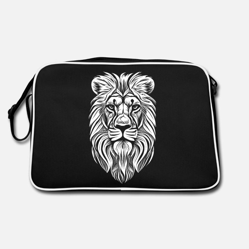 Löwe - Großer Löwenkopf - Retro Tasche - Schwarz/Weiß