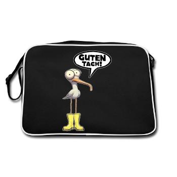 Guten Tach Möwe Lustiger Spruch Witzig Spruch - Retro Tasche - Schwarz/Weiß - Hinten