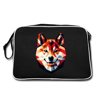 Geometrischer Shiba Inu: Polygonales Kunstporträt - Retro Tasche - Schwarz/Weiß - Hinten