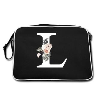 Tropischer Blumenbuchstabe L - Retro Tasche - Schwarz/Weiß - Hinten