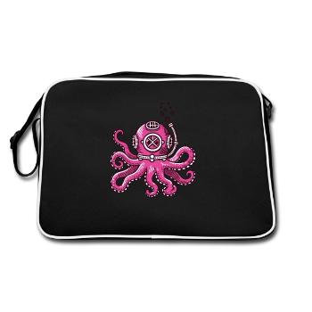 Pink Squid with Diving Helmet - Retro Bag - black/white - Back