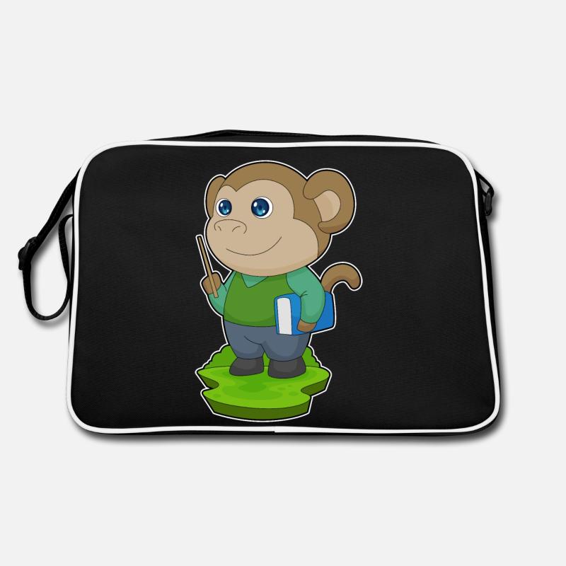 Affe Lehrer Buch - Retro Tasche - Schwarz/Weiß