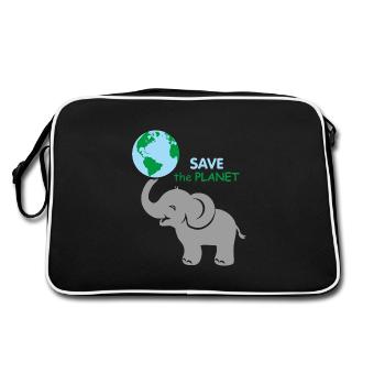 Baby elephant holding the globe - Retro Bag - black/white - Back