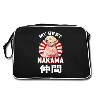 Niedlicher Hund Nakama trägt einen Kimono - Anime Shirt - Retro Tasche - Schwarz/Weiß - Hinten