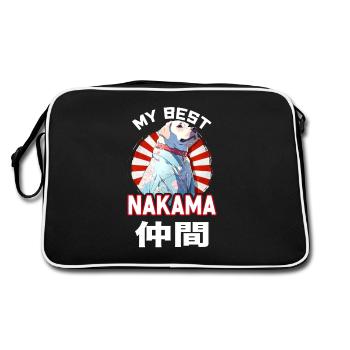 Niedlicher Hund Nakama trägt einen Kimono - Anime Shirt - Retro Tasche - Schwarz/Weiß - Hinten