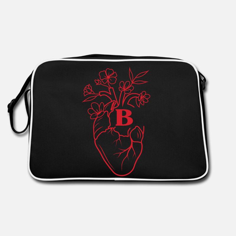 Buchstabe b Herz rote florale Anatomie Retro Tasche