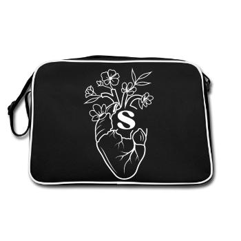 Letter s Heart White Floral Anatomy - Retro Bag - black/white - Back