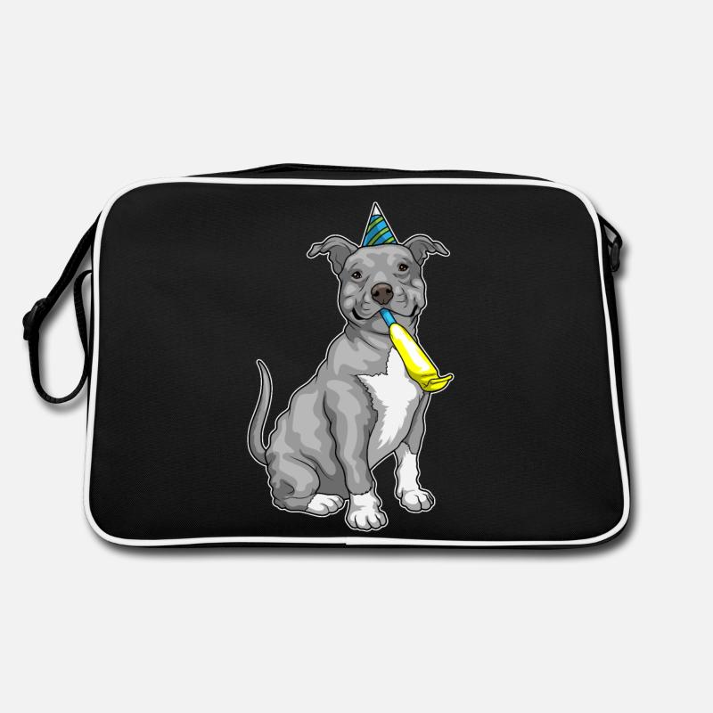 Pitbull Geburtstag Tröte - Retro Tasche - Schwarz/Weiß