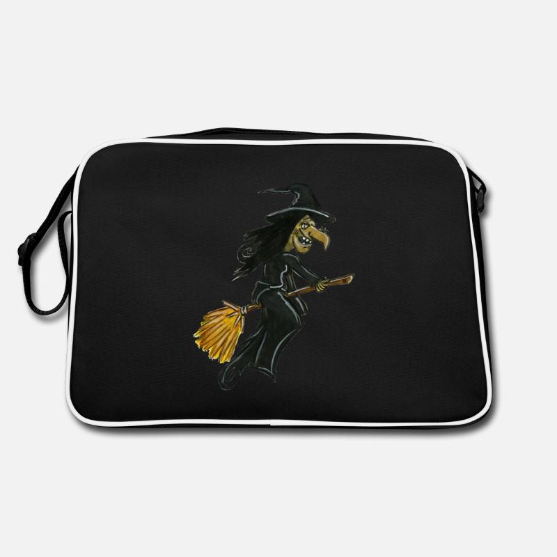 witch witch on broomstick halloween witch - Retro Bag - black/white