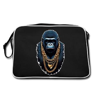 Gorilla with Gold Chain - Retro Bag - black/white - Back