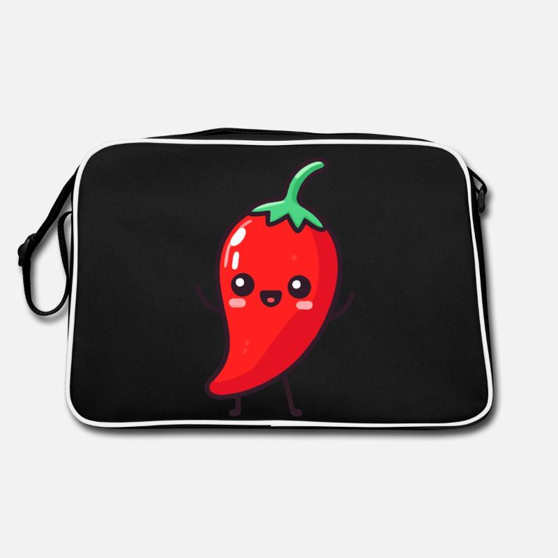 Glücklicher Peperoni - Retro Tasche - Schwarz/Weiß