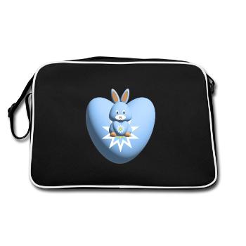 Herz mit süßem hellblauen Hase. - Retro Tasche - Schwarz/Weiß - Hinten