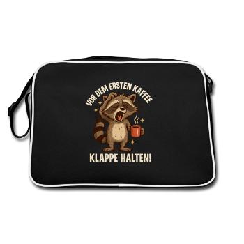 Waschbär Kaffee Klappe Halten - Retro Tasche - Schwarz/Weiß - Hinten