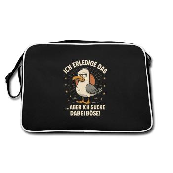 Lustige Möwe frecher Spruch Arbeit Kollegen - Retro Tasche - Schwarz/Weiß - Hinten