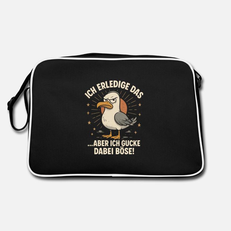 Lustige Möwe frecher Spruch Arbeit Kollegen - Retro Tasche - Schwarz/Weiß