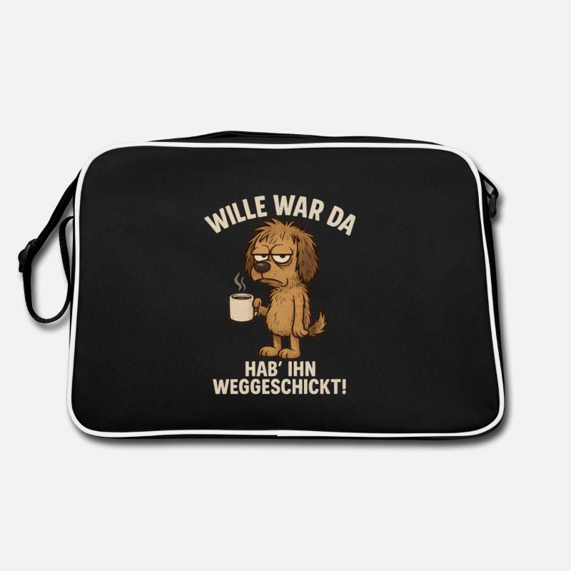 Der wille war da Kaffee Montag - Retro Tasche - Schwarz/Weiß