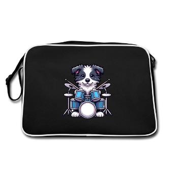 Border Collie batteur chiot Design - Sac Retro - noir/blanc - Dos
