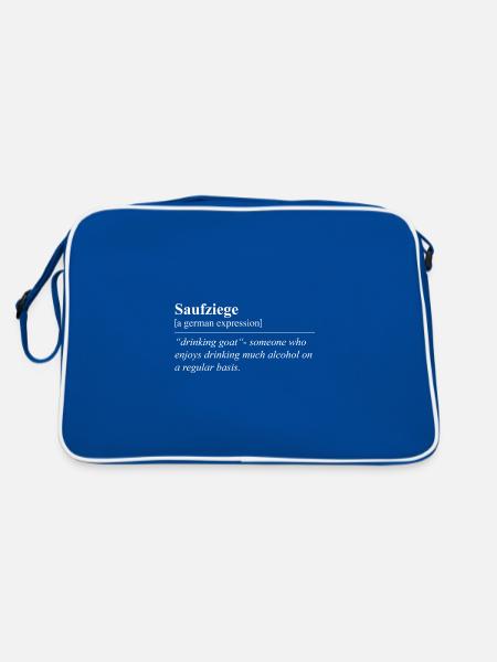 Saufziege Lustige Deutsche Redewendung - Retro Tasche - Blau/Weiß - Hinten